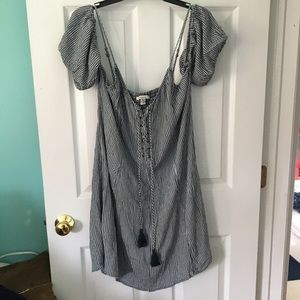 Navy Plaid American Eagle off the Shoulder Dress